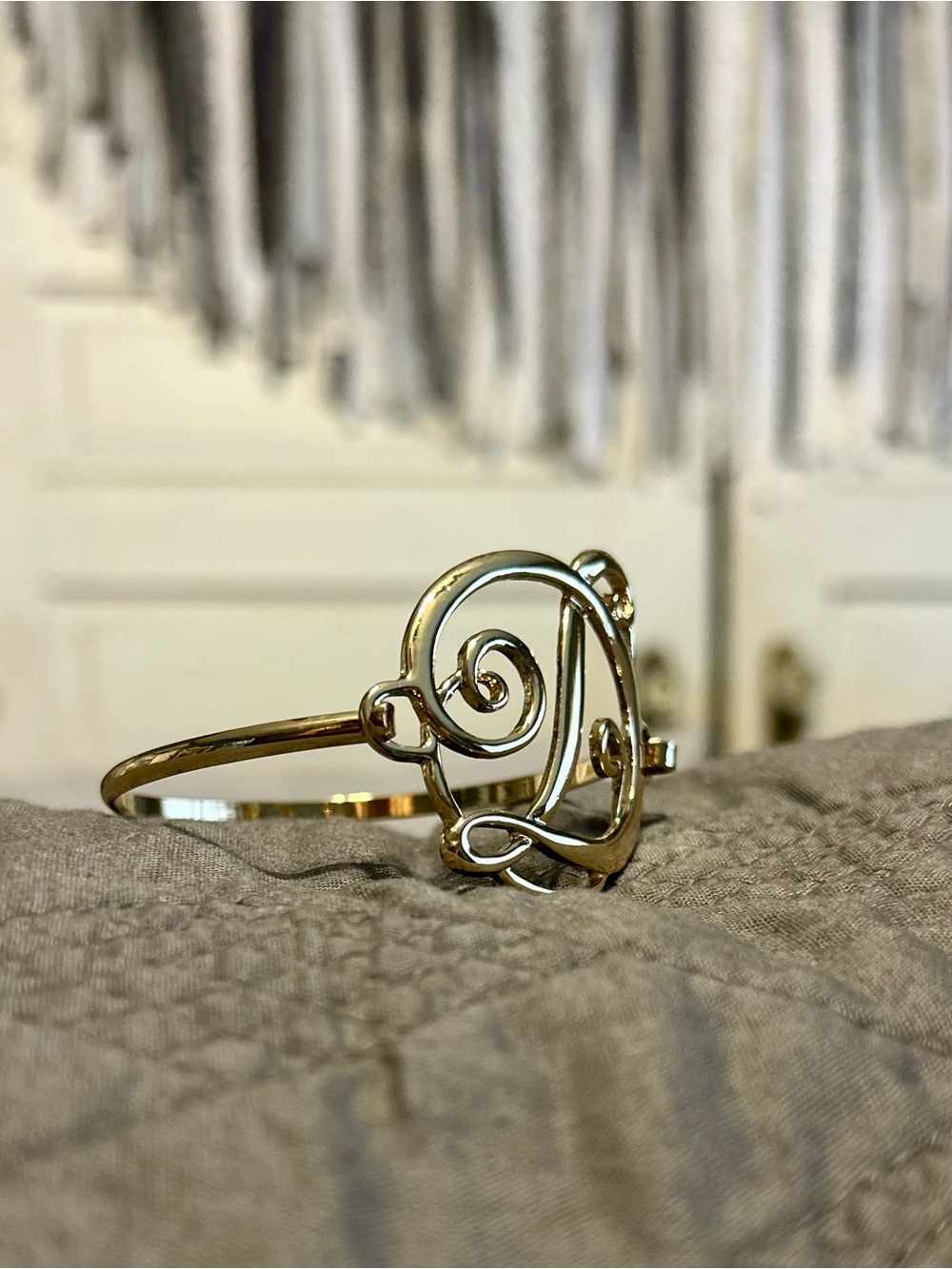 Gold Monogram 'D' Cuff Bracelet - Women's Jewelry - Picture 3 of 5